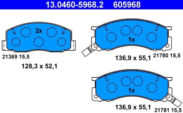 ATE 13.0460-5968.2 - Brake Pad Set, disc brake www.autospares.lv