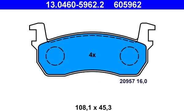 ATE 13.0460-5962.2 - Тормозные колодки, дисковые, комплект www.autospares.lv