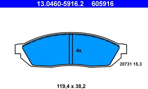 ATE 13.0460-5916.2 - Bremžu uzliku kompl., Disku bremzes autospares.lv