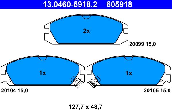 ATE 13.0460-5918.2 - Тормозные колодки, дисковые, комплект www.autospares.lv