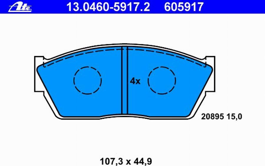 ATE 13.0460-5917.2 - Brake Pad Set, disc brake www.autospares.lv