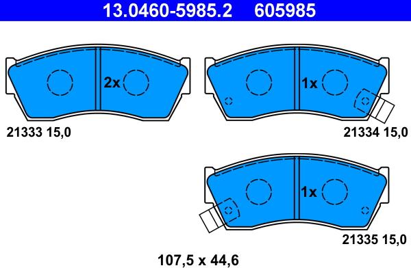 ATE 13.0460-5985.2 - Тормозные колодки, дисковые, комплект www.autospares.lv