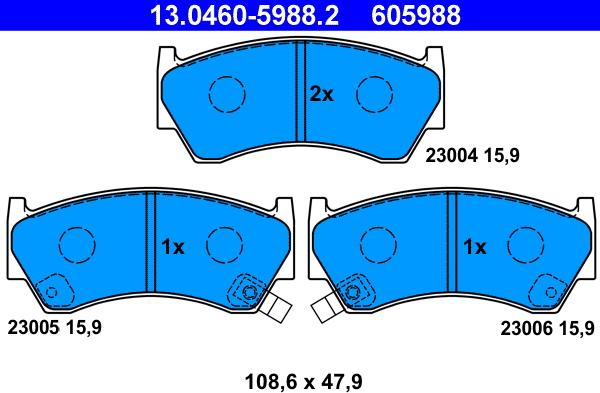 ATE 13.0460-5988.2 - Тормозные колодки, дисковые, комплект www.autospares.lv