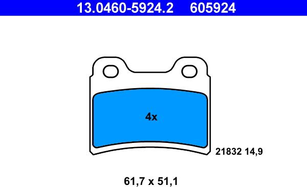 ATE 13.0460-5924.2 - Bremžu uzliku kompl., Disku bremzes autospares.lv