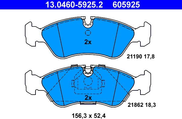 ATE 13.0460-5925.2 - Тормозные колодки, дисковые, комплект www.autospares.lv