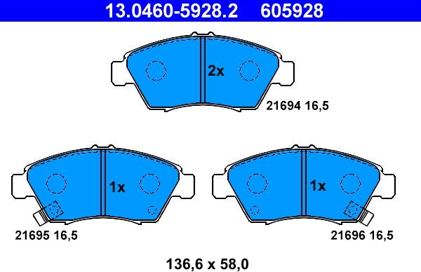 ATE 13.0460-5928.2 - Brake Pad Set, disc brake www.autospares.lv