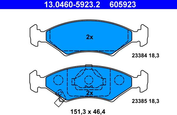 ATE 13.0460-5923.2 - Bremžu uzliku kompl., Disku bremzes autospares.lv