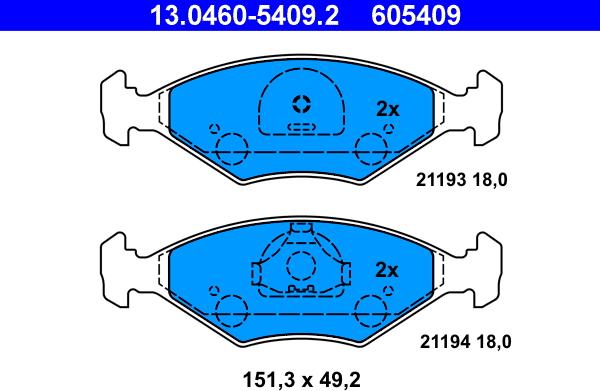 ATE 13.0460-5409.2 - Brake Pad Set, disc brake www.autospares.lv