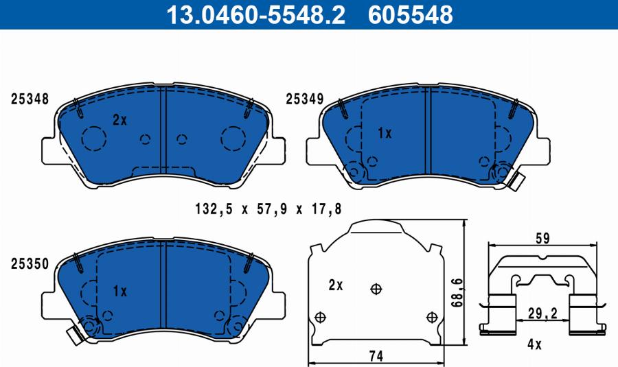 ATE 13.0460-5548.2 - Тормозные колодки, дисковые, комплект www.autospares.lv