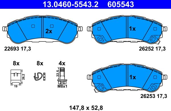 ATE 13.0460-5543.2 - Bremžu uzliku kompl., Disku bremzes autospares.lv