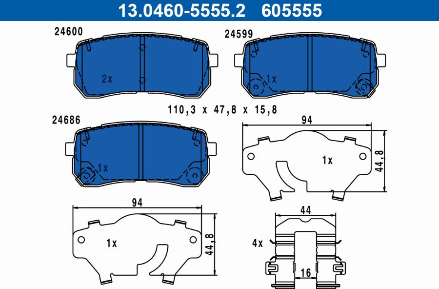 ATE 13.0460-5555.2 - Bremžu uzliku kompl., Disku bremzes www.autospares.lv