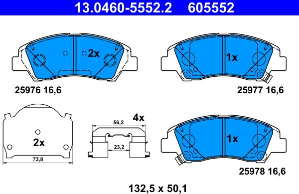 ATE 13.0460-5552.2 - Bremžu uzliku kompl., Disku bremzes www.autospares.lv