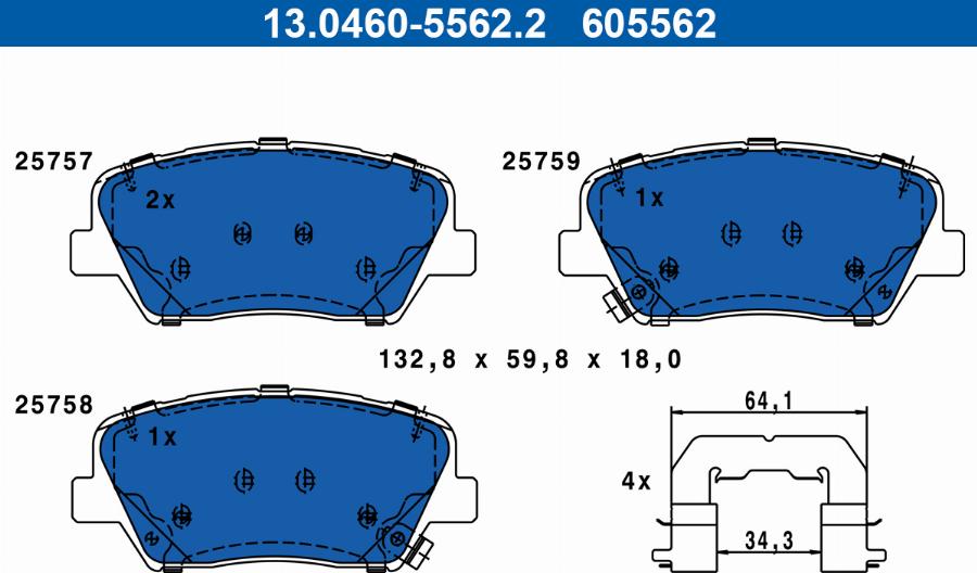 ATE 13.0460-5562.2 - Bremžu uzliku kompl., Disku bremzes www.autospares.lv