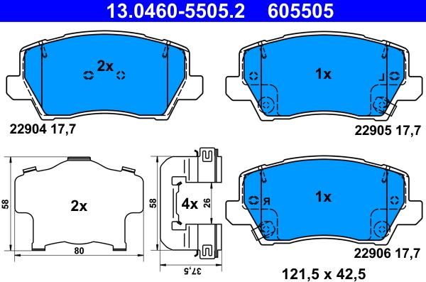 ATE 13.0460-5505.2 - Bremžu uzliku kompl., Disku bremzes autospares.lv