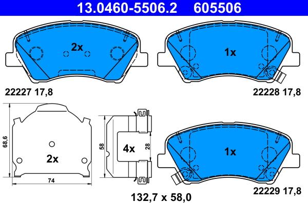 ATE 13.0460-5506.2 - Тормозные колодки, дисковые, комплект www.autospares.lv