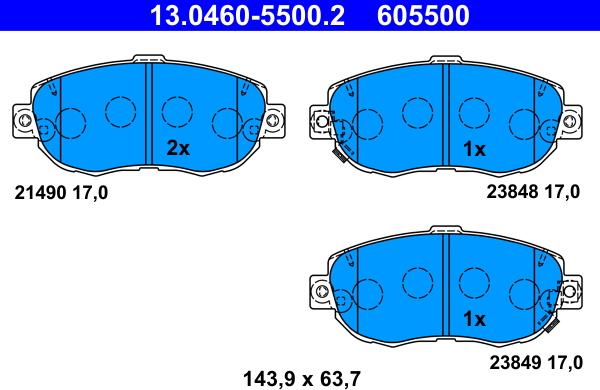 ATE 13.0460-5500.2 - Тормозные колодки, дисковые, комплект www.autospares.lv