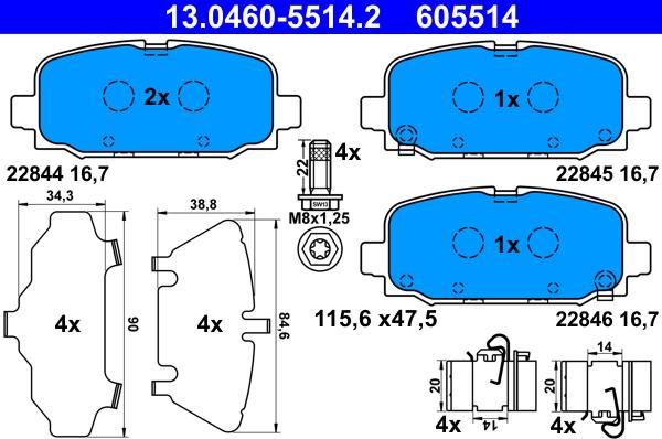 ATE 13.0460-5514.2 - Bremžu uzliku kompl., Disku bremzes www.autospares.lv