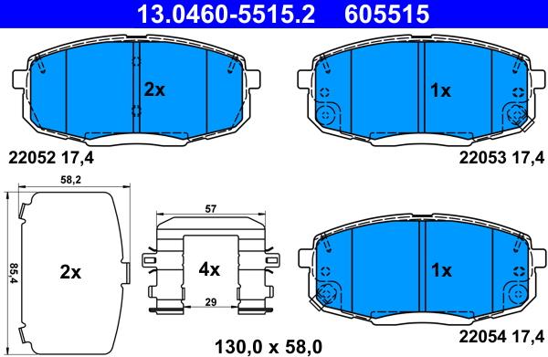 ATE 13.0460-5515.2 - Bremžu uzliku kompl., Disku bremzes autospares.lv