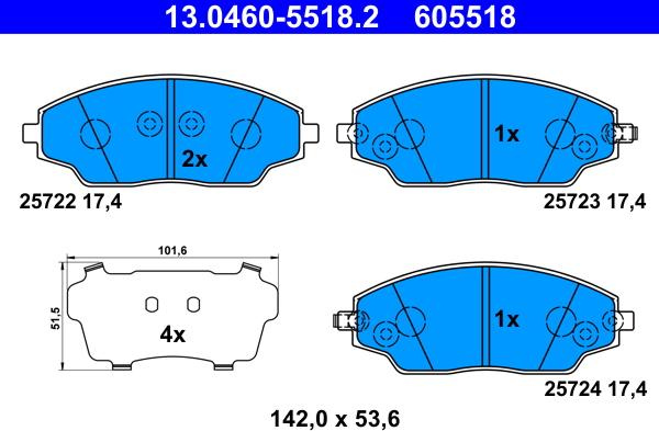 ATE 13.0460-5518.2 - Bremžu uzliku kompl., Disku bremzes autospares.lv