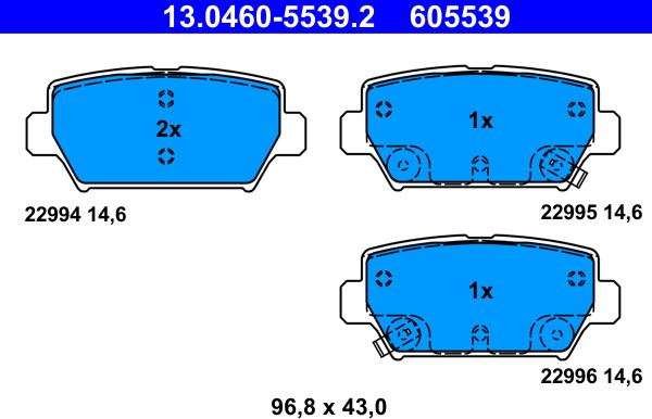 ATE 13.0460-5539.2 - Bremžu uzliku kompl., Disku bremzes www.autospares.lv