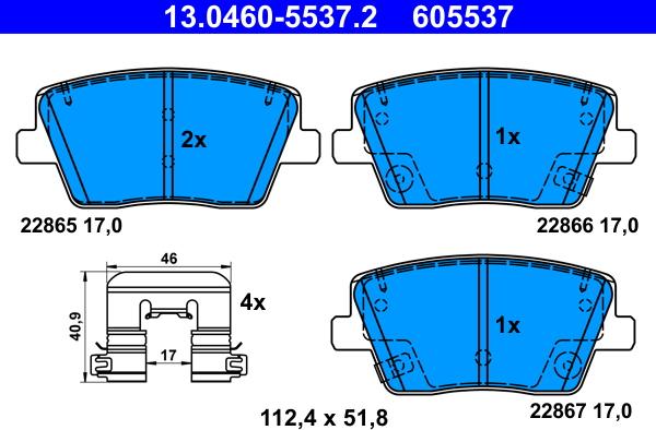 ATE 13.0460-5537.2 - Bremžu uzliku kompl., Disku bremzes autospares.lv