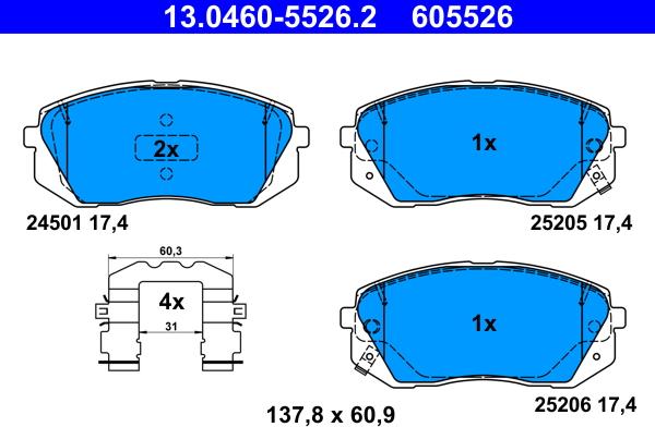 ATE 13.0460-5526.2 - Bremžu uzliku kompl., Disku bremzes www.autospares.lv