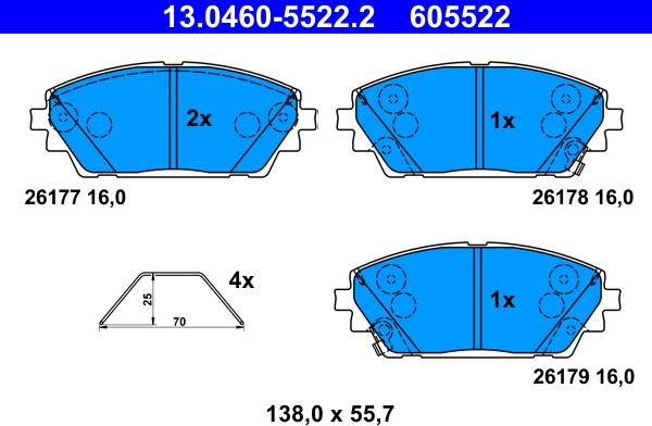 ATE 13.0460-5522.2 - Bremžu uzliku kompl., Disku bremzes www.autospares.lv