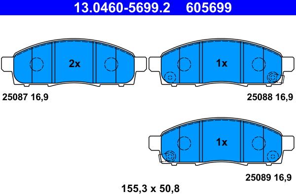 ATE 13.0460-5699.2 - Bremžu uzliku kompl., Disku bremzes www.autospares.lv