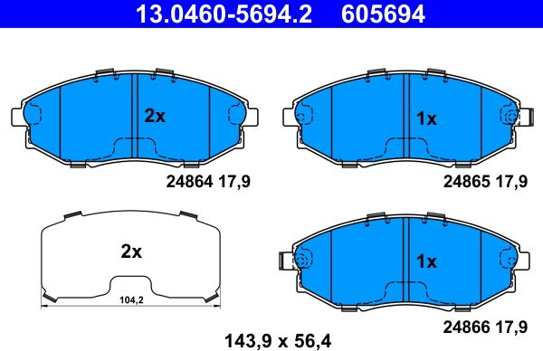 ATE 13.0460-5694.2 - Тормозные колодки, дисковые, комплект www.autospares.lv