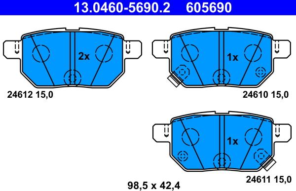 ATE 13.0460-5690.2 - Brake Pad Set, disc brake www.autospares.lv