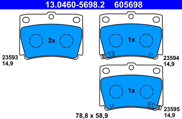 ATE 13.0460-5698.2 - Bremžu uzliku kompl., Disku bremzes autospares.lv