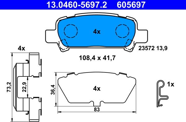 ATE 13.0460-5697.2 - Bremžu uzliku kompl., Disku bremzes autospares.lv