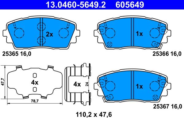 ATE 13.0460-5649.2 - Тормозные колодки, дисковые, комплект www.autospares.lv