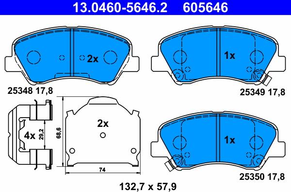 ATE 13.0460-5646.2 - Тормозные колодки, дисковые, комплект www.autospares.lv