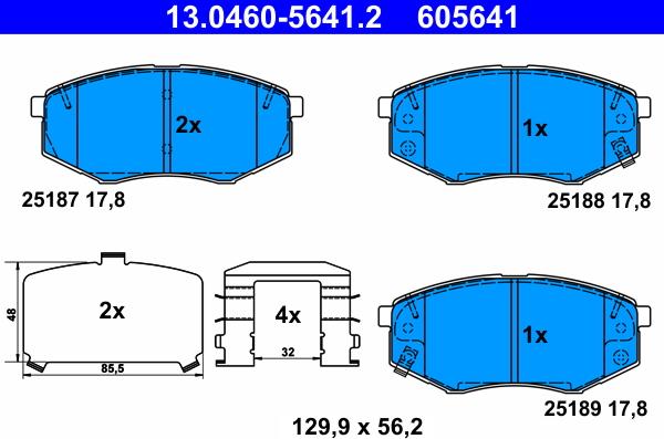 ATE 13.0460-5641.2 - Тормозные колодки, дисковые, комплект www.autospares.lv