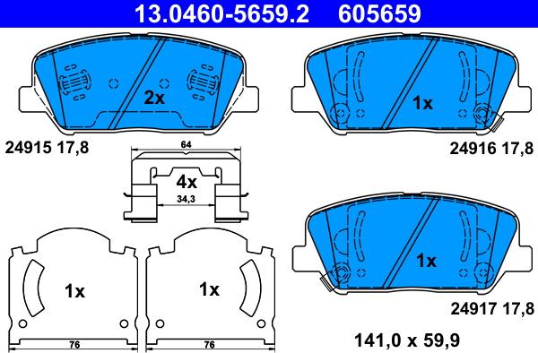 ATE 13.0460-5659.2 - Bremžu uzliku kompl., Disku bremzes autospares.lv