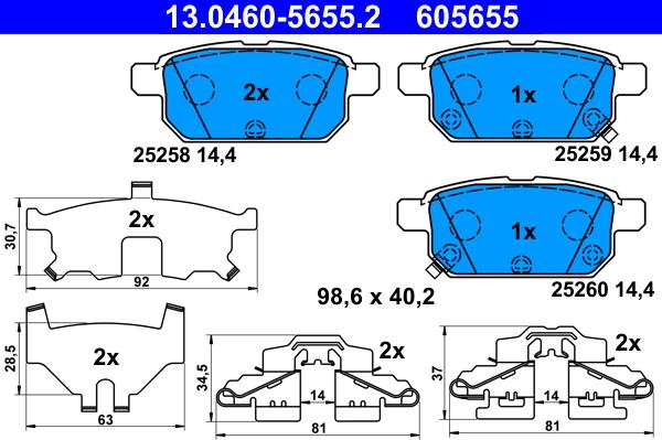 ATE 13.0460-5655.2 - Bremžu uzliku kompl., Disku bremzes www.autospares.lv