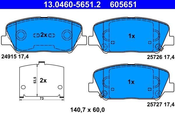 ATE 13.0460-5651.2 - Bremžu uzliku kompl., Disku bremzes autospares.lv