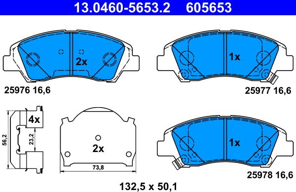 ATE 13.0460-5653.2 - Bremžu uzliku kompl., Disku bremzes www.autospares.lv