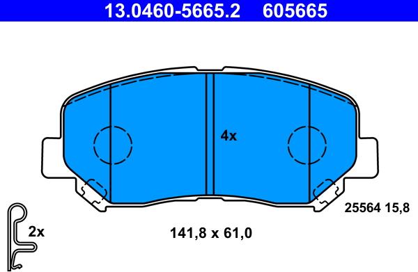 ATE 13.0460-5665.2 - Тормозные колодки, дисковые, комплект www.autospares.lv