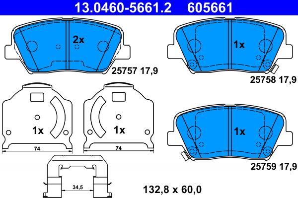 ATE 13.0460-5661.2 - Bremžu uzliku kompl., Disku bremzes autospares.lv