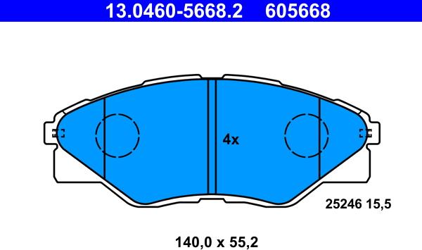 ATE 13.0460-5668.2 - Brake Pad Set, disc brake www.autospares.lv