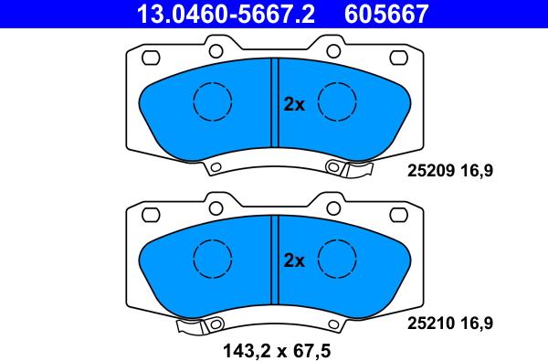 ATE 13.0460-5667.2 - Brake Pad Set, disc brake www.autospares.lv