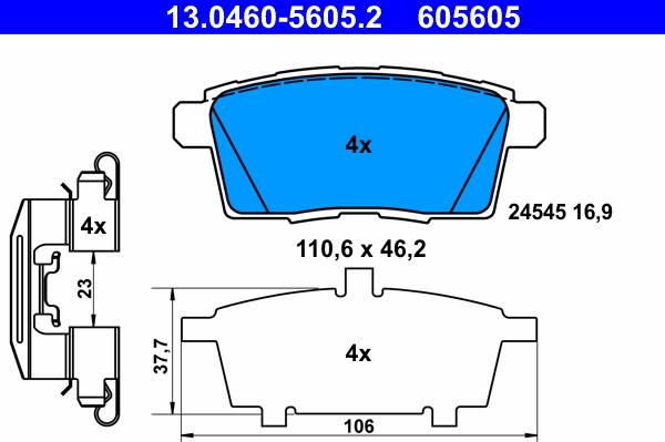 ATE 13.0460-5605.2 - Bremžu uzliku kompl., Disku bremzes autospares.lv