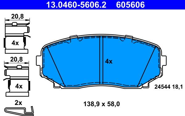 ATE 13.0460-5606.2 - Тормозные колодки, дисковые, комплект www.autospares.lv