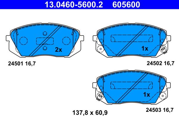 ATE 13.0460-5600.2 - Bremžu uzliku kompl., Disku bremzes www.autospares.lv