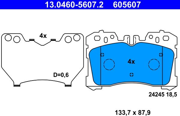 ATE 13.0460-5607.2 - Bremžu uzliku kompl., Disku bremzes www.autospares.lv