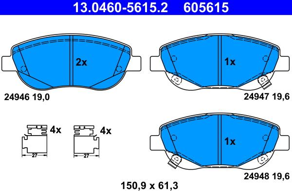 ATE 13.0460-5615.2 - Bremžu uzliku kompl., Disku bremzes www.autospares.lv