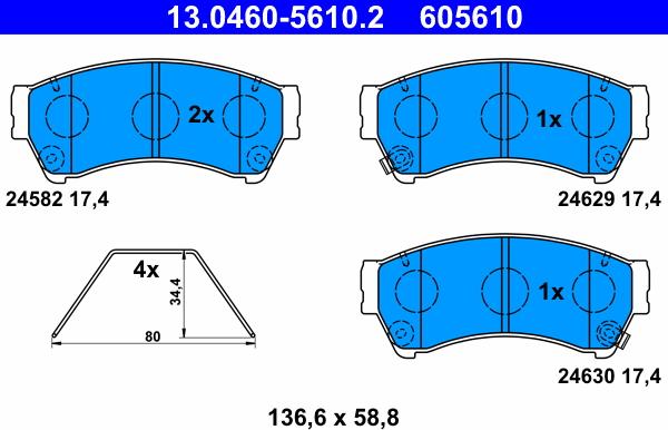 ATE 13.0460-5610.2 - Bremžu uzliku kompl., Disku bremzes www.autospares.lv