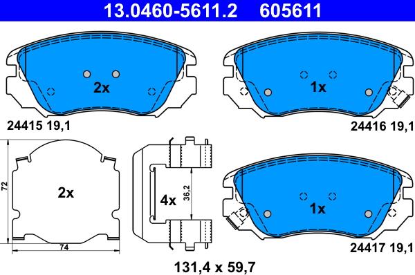 ATE 13.0460-5611.2 - Bremžu uzliku kompl., Disku bremzes autospares.lv